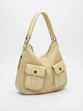 LINEA PELLE CREAM LEATHER HOBO SHOULDER PURSE